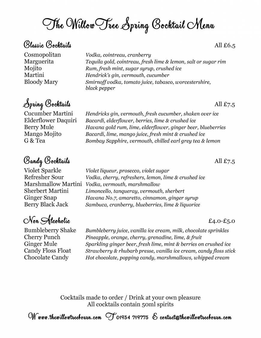  Pricelists of The Willow Tree 29 High Street Bourn - Photo 4 of 7