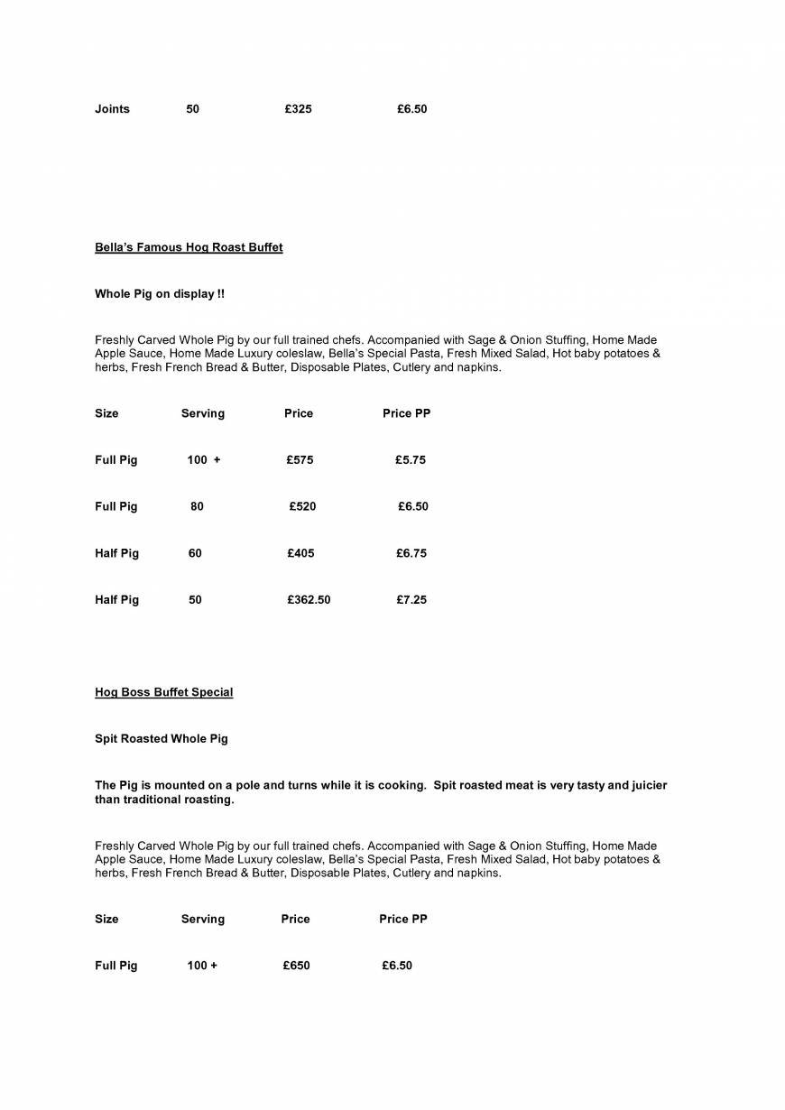  Pricelists of Bella's Catering Services Elm House - Photo 2 of 4