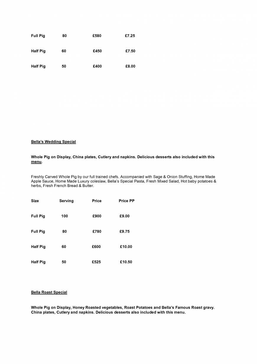  Pricelists of Bella's Catering Services Elm House - Photo 3 of 4