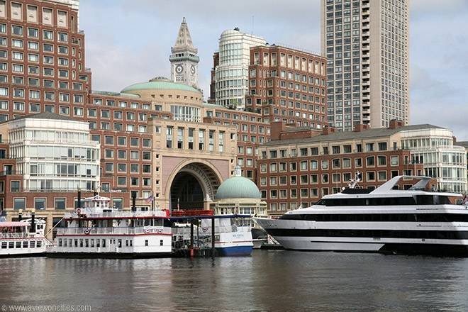 View of Boston from the Seaport District Seafood and 