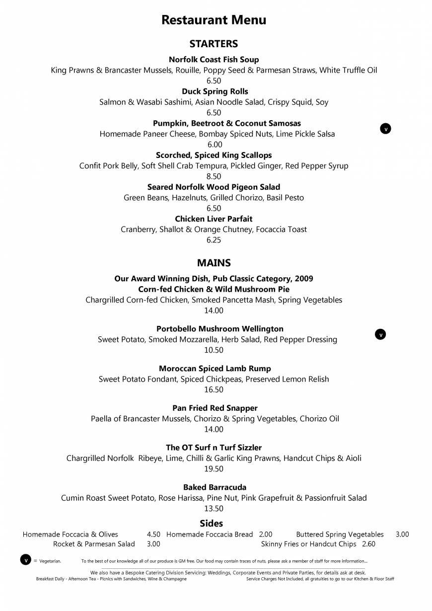  Pricelists of The Orange Tree - Thornham High Street - Photo 1 of 6