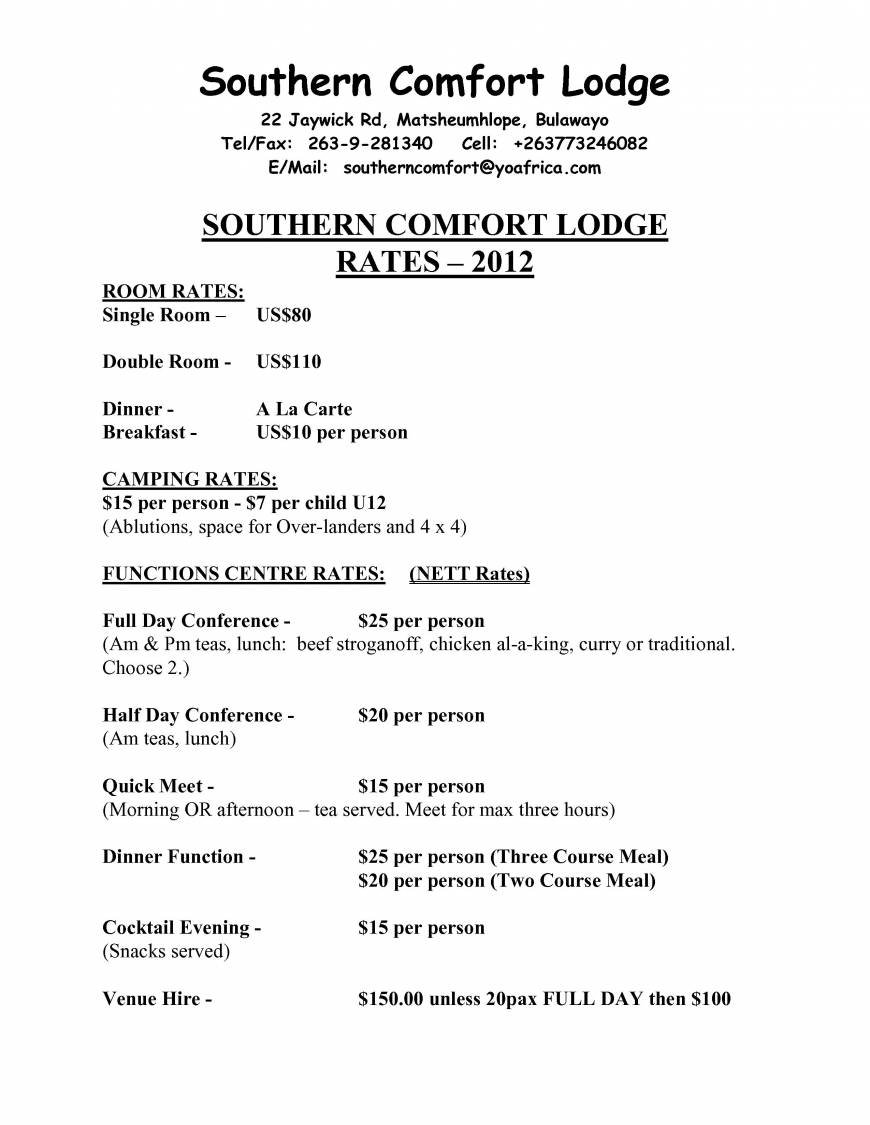  Pricelists of Southern Comfort Lodge 22 Jaywick Rd - Photo 1 of 1