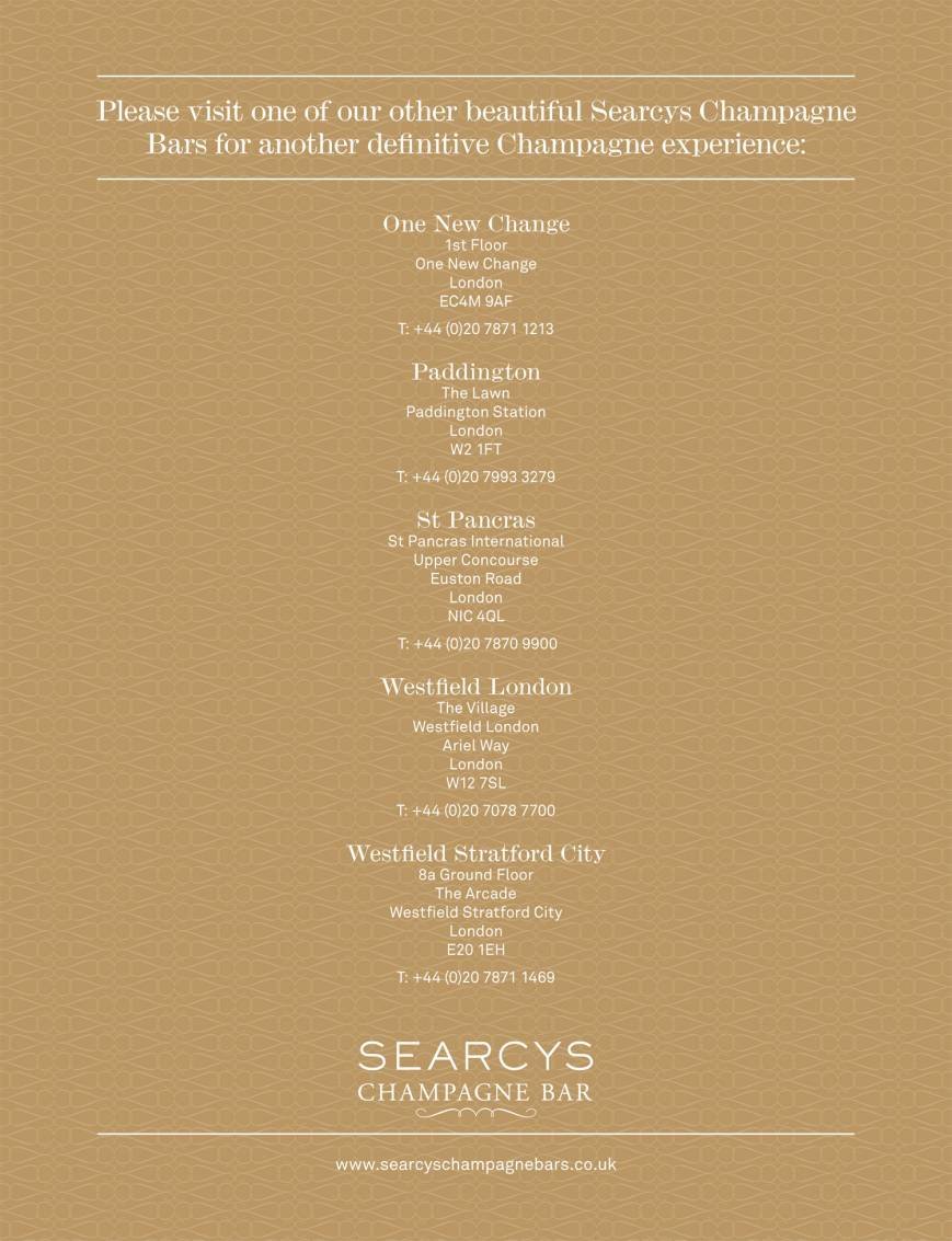  Pricelists of Searcys Champagne Bar - Westfield Stratford City 8a Ground Floor, The Arcade, Westfield Stratford City - Photo 16 of 16