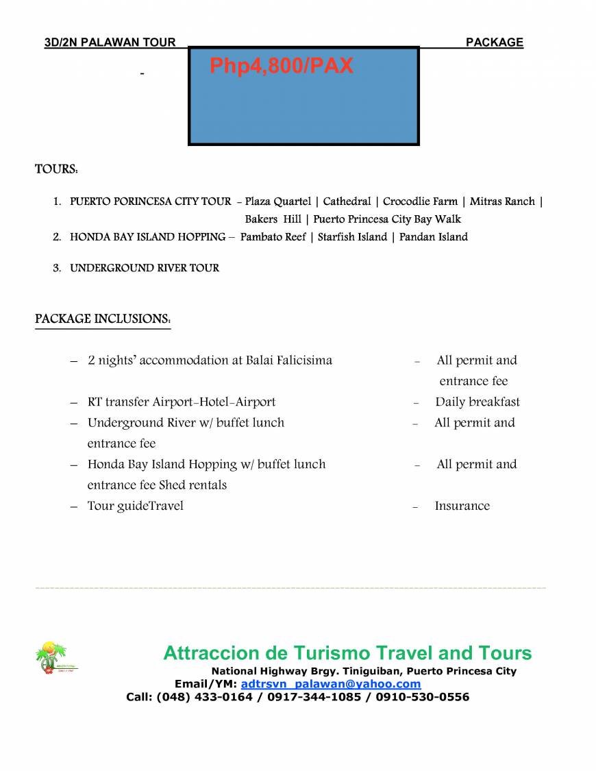  Pricelists of Attraccion De Turismo Travel and Tours National Highway Brgy. Tiniguiban - Photo 1 of 1