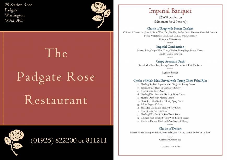  Pricelists of The Padgate Rose Restuarant 29 Station Road  Padgate - Photo 1 of 13