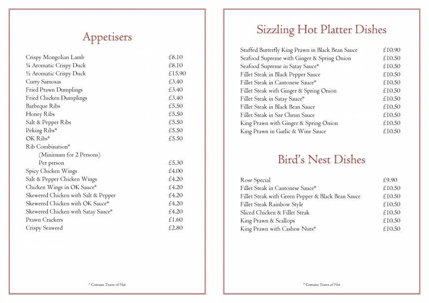  Pricelists of The Padgate Rose Restuarant 29 Station Road  Padgate - Photo 5 of 13