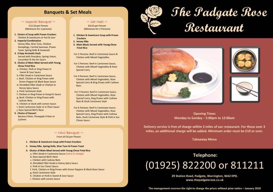  Pricelists of The Padgate Rose Restuarant 29 Station Road  Padgate - Photo 9 of 13