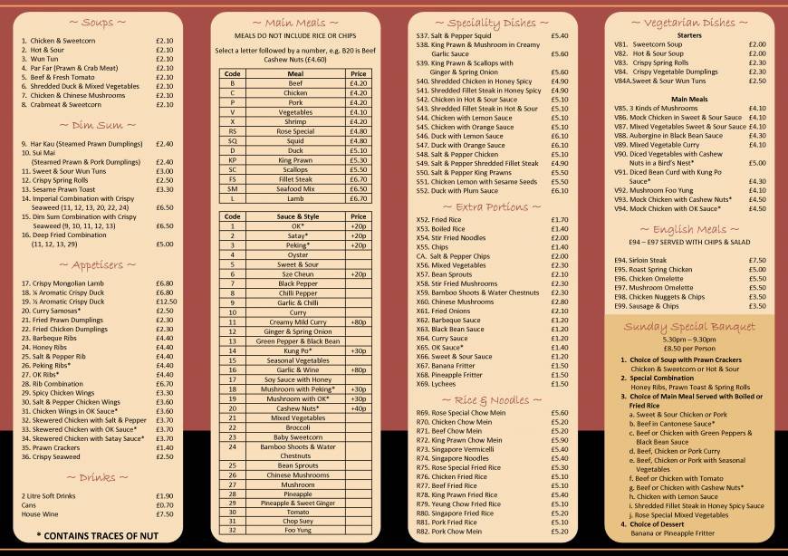  Pricelists of The Padgate Rose Restuarant 29 Station Road  Padgate - Photo 10 of 13