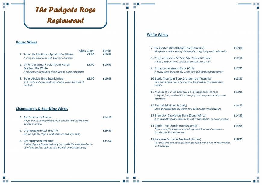  Pricelists of The Padgate Rose Restuarant 29 Station Road  Padgate - Photo 11 of 13
