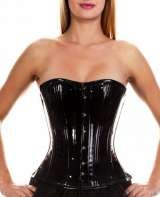Black PVC waist training corset. Short length, steel boned. Â£99.00, Corsetera Ltd, London