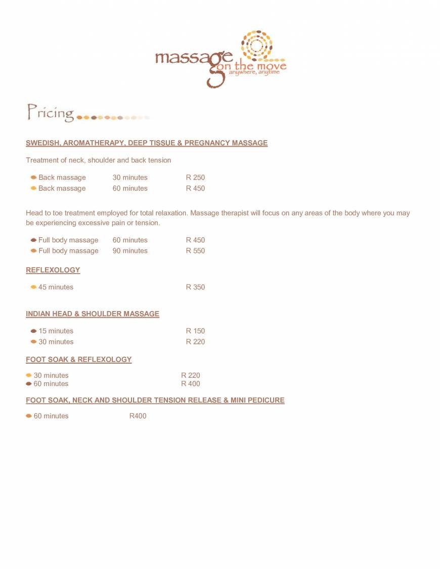  Pricelists of Massage on the move 39 St Albans Ave, Craighall Park - Photo 1 of 1
