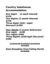 Menus & Prices, Country bakehouse Accommodation, Spalding