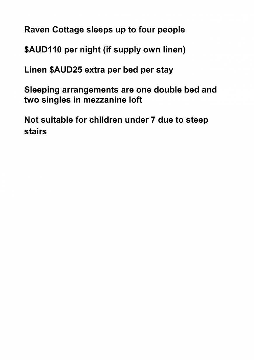  Pricelists of RAVEN COTTAGE Holiday Accommodation Kangaroo Island 183 Flinders Road - Photo 1 of 1