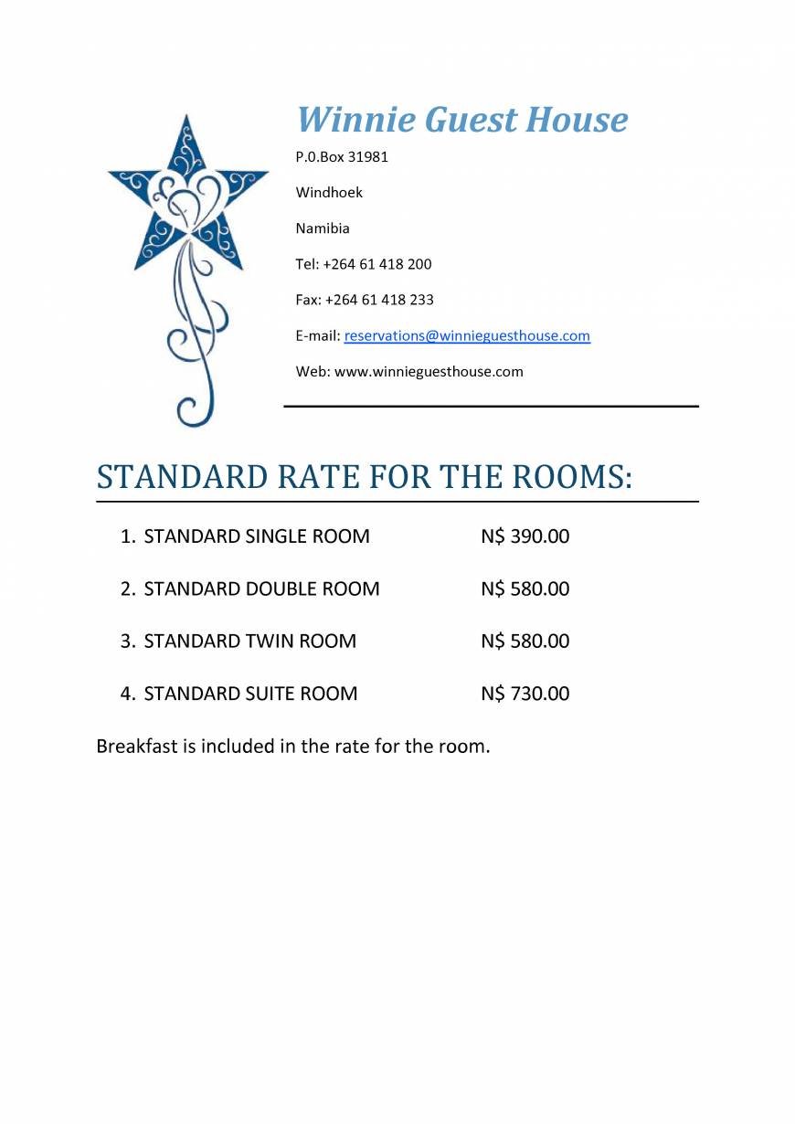  Pricelists of Winnie Guest House Range street - Photo 1 of 1