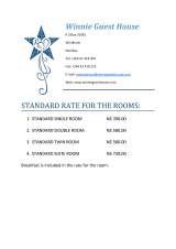 Menus & Prices, Winnie Guest House, Pioneers Park , Windhoek