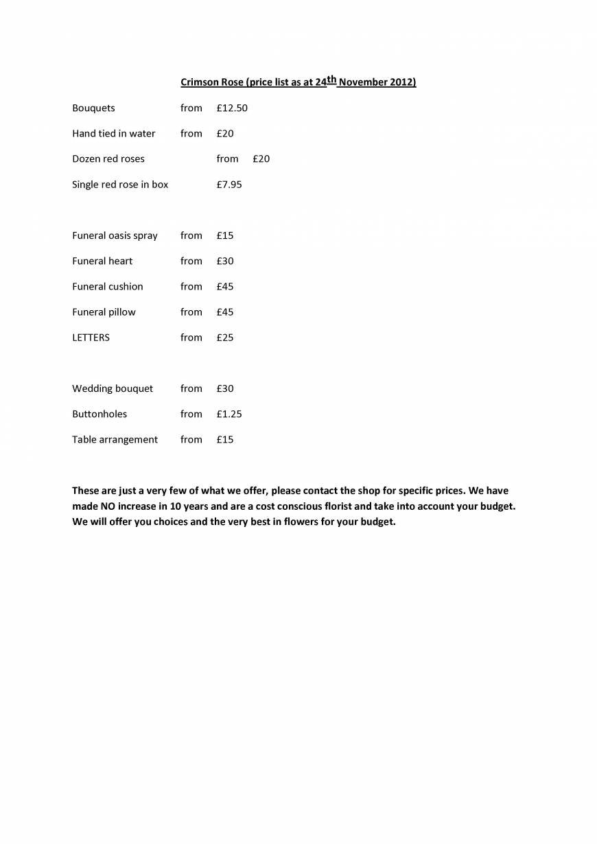  Pricelists of Crimson Rose 128 plumstead common road - Photo 1 of 1