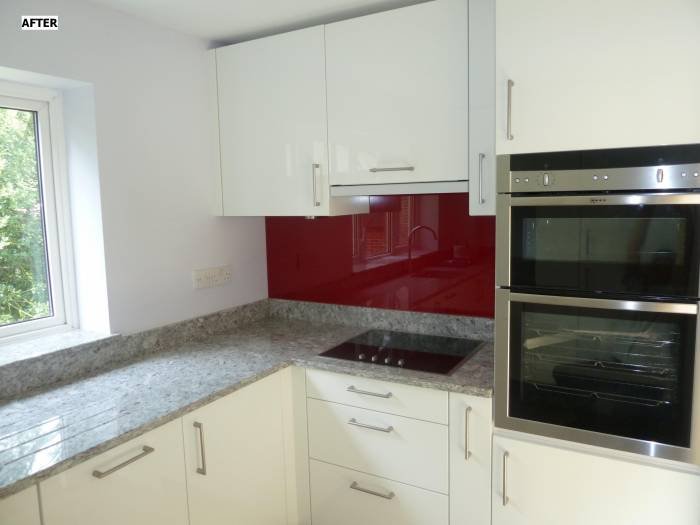 Double oven in tall unit and electric hob with extractor in wall unit. Before&After of Intoto Kitchens Wokingham 23 Peach Street - Photo 18 of 25 Double oven in tall unit and electric hob with extractor in wall unit. Before&After of Intoto Kitchens Wokingham 23 Peach Street - Photo 18 of 25
