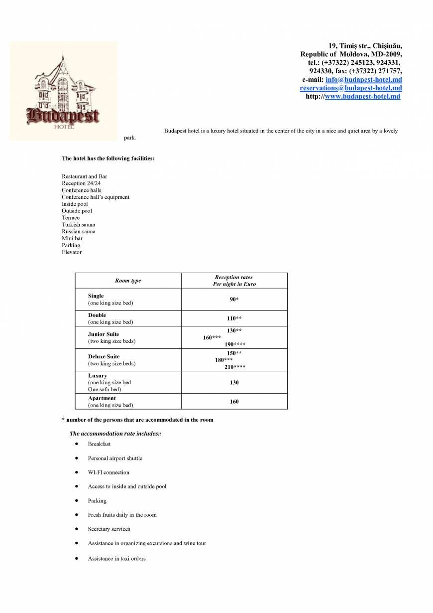  Pricelists of Hotel Budapest Timis 19 - Photo 2 of 2