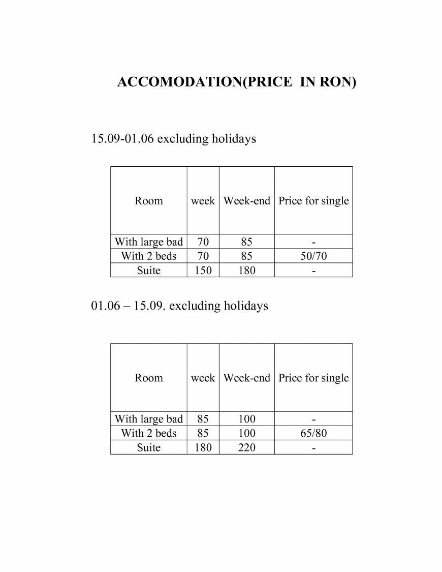  Pricelists of Pensiunea Belmonte,Sambata de Sus Complex Turistic - Photo 1 of 1