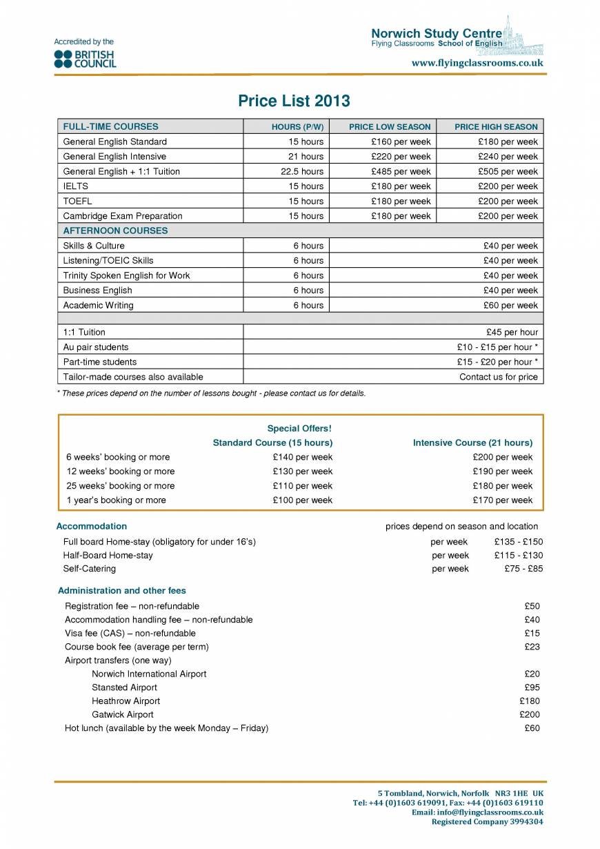  Pricelists of Flying Classrooms School of English 5 Tombland - Photo 1 of 4