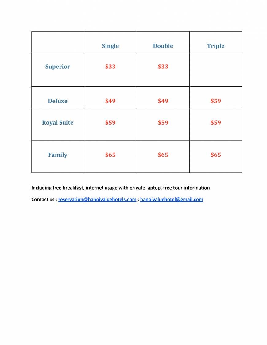  Pricelists of Hanoi Value Hotel 90b NguyÃªÌƒn HÆ°Ìƒu HuÃ¢n Street, HoaÌ€n KiÃªÌm District - Photo 1 of 1
