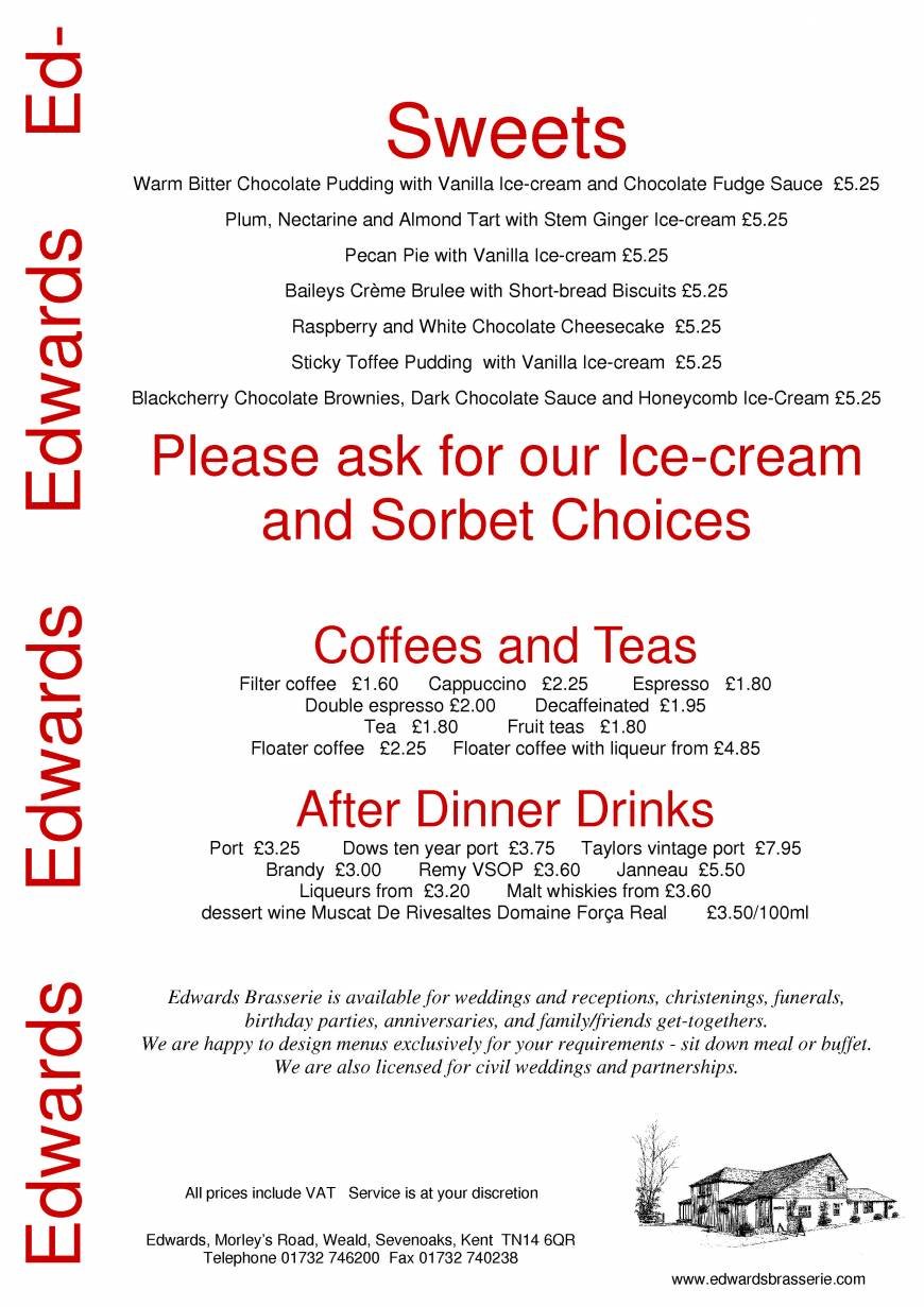  Pricelists of Edwards Bar & Brasserie Edwards Bar & Brasserie Morleys Road Weald - Photo 2 of 8