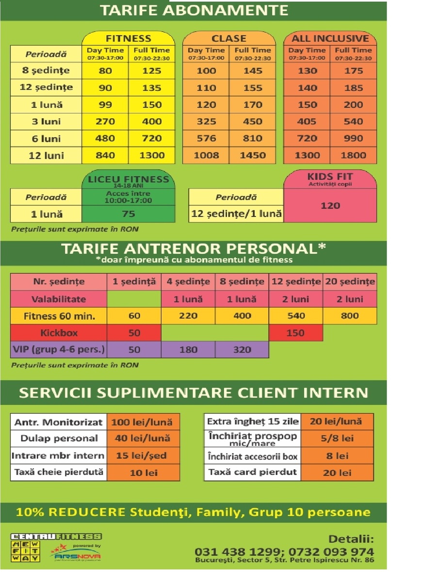  Pricelists of Centrul de Fitness New Fit Way Str. Petre Ispirescu Nr. 86 - Photo 1 of 2