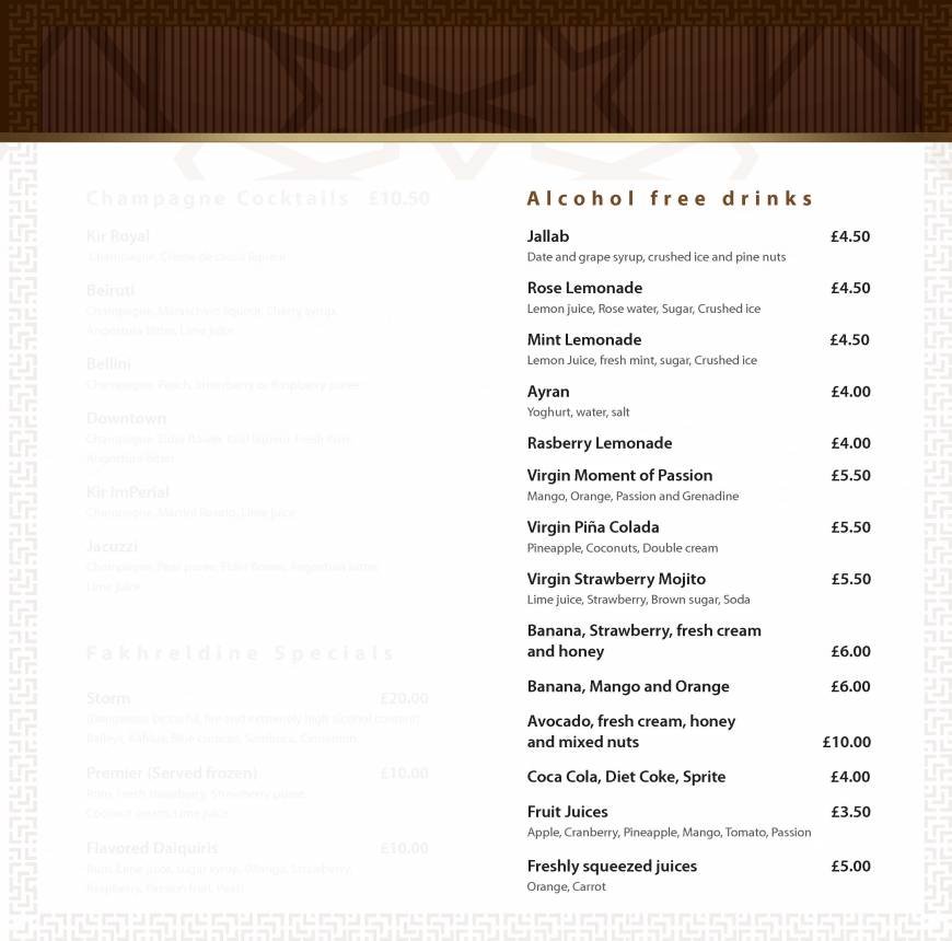  Pricelists of Fakhreldine Restaurant 85 Piccadilly Mayfair - Photo 7 of 9