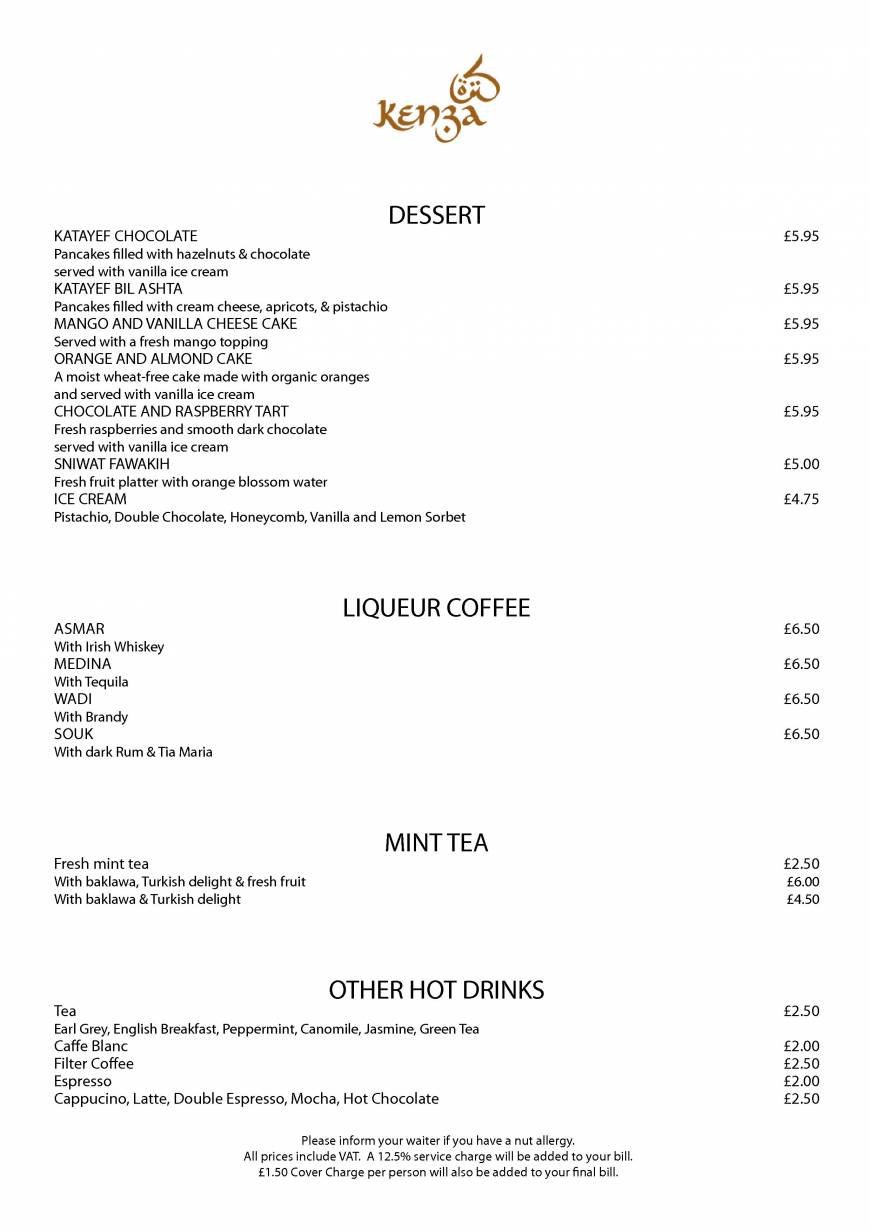  Pricelists of Kenza Restaurant 10 Devonshire Square - Photo 5 of 28