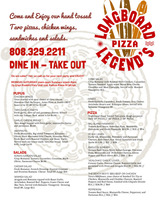 Menus & Prices, Longboard Legends Pizza, Kailua Kona