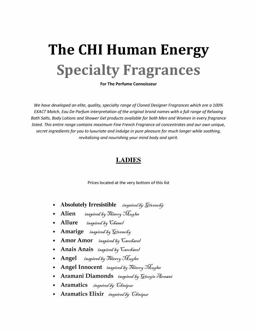  Pricelists of The CHI Human Energy - Fine French Fragrance Co. 14th Avenue Boston, Bellville - Photo 1 of 12