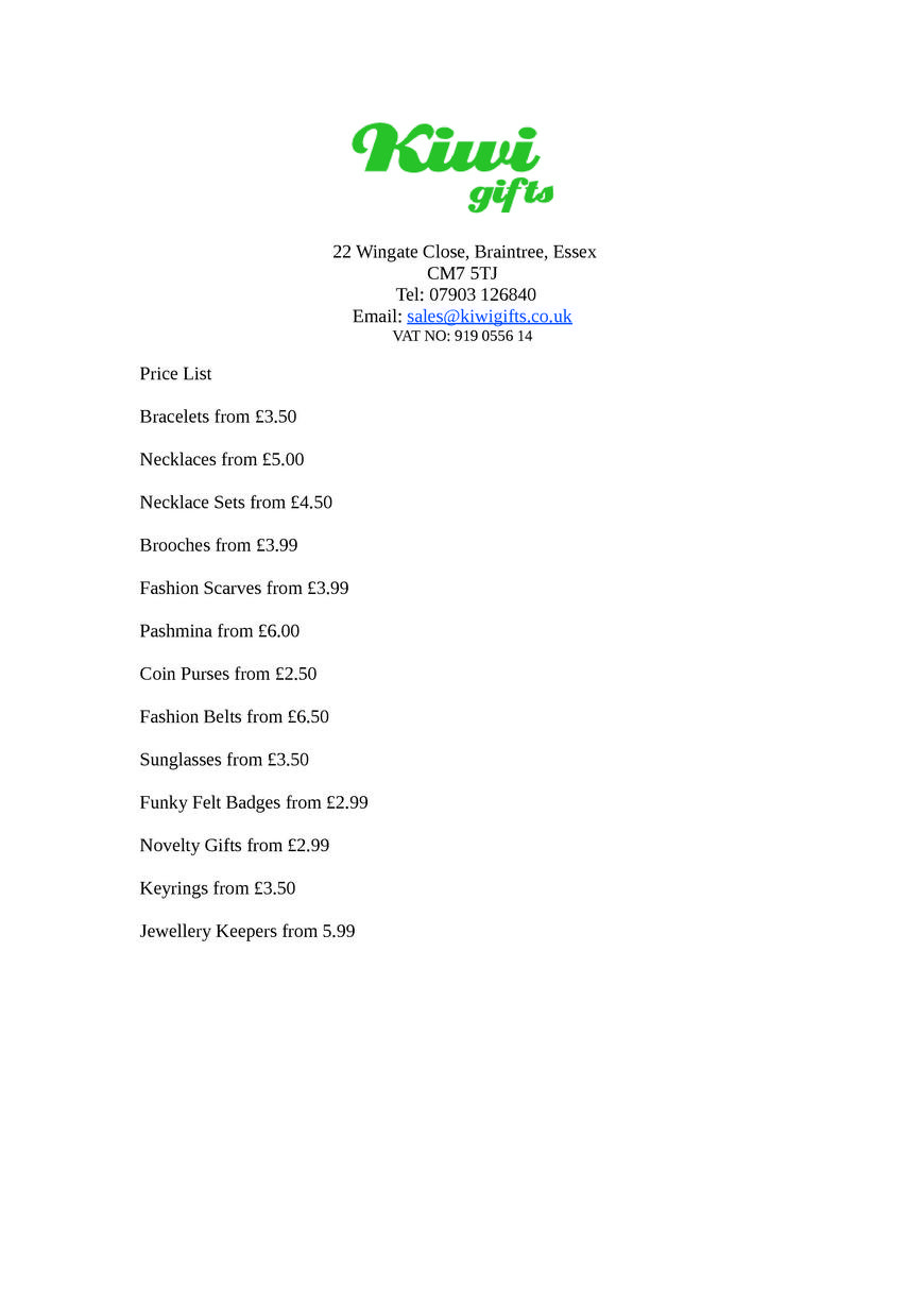  Pricelists of Kiwi Gifts & Home 18 Hyde Farm Corner - Photo 1 of 1