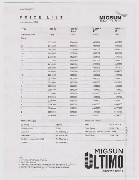  Pricelists of Migsun Ultimo C1/C2 Mahaluxmi Metro Tower, Sector-4 - Photo 1 of 1
