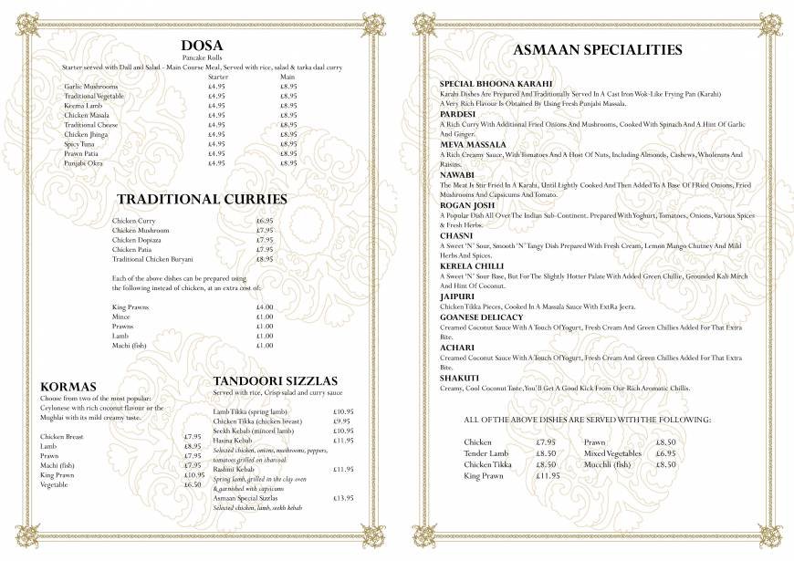  Pricelists of Asmaan Indian Restaurant - Glasgow 22 Bath Street, - Photo 3 of 5