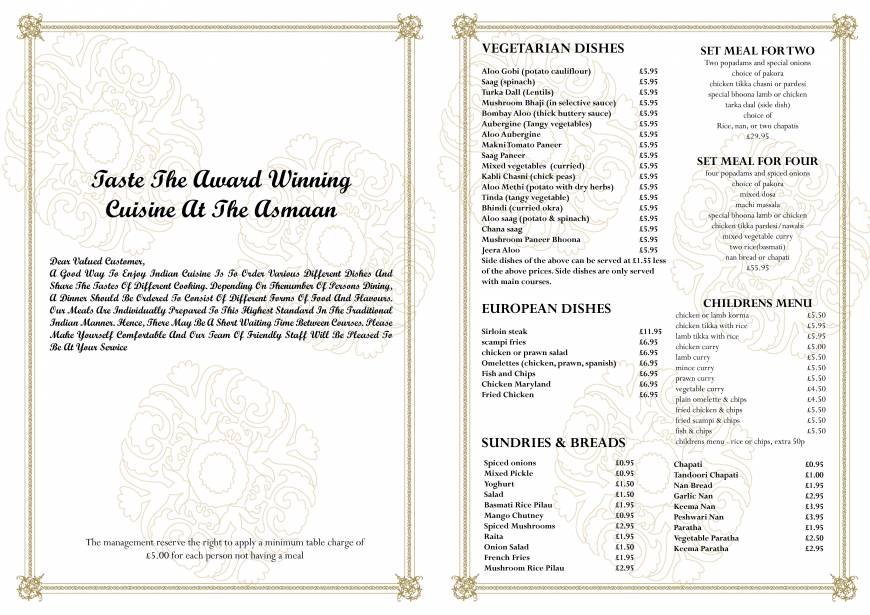  Pricelists of Asmaan Indian Restaurant - Glasgow 22 Bath Street, - Photo 4 of 5