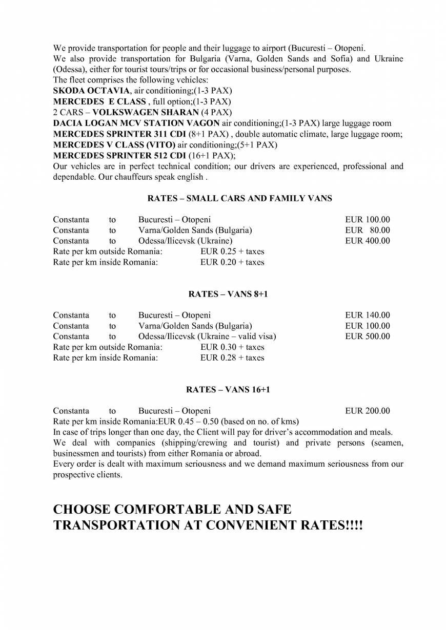  Pricelists of SC. GLOBAL AUTO TRAVEL SRL TOMIS 324 - Photo 1 of 1
