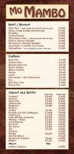 Menus & Prices, Mo Mambo, Eastbourne