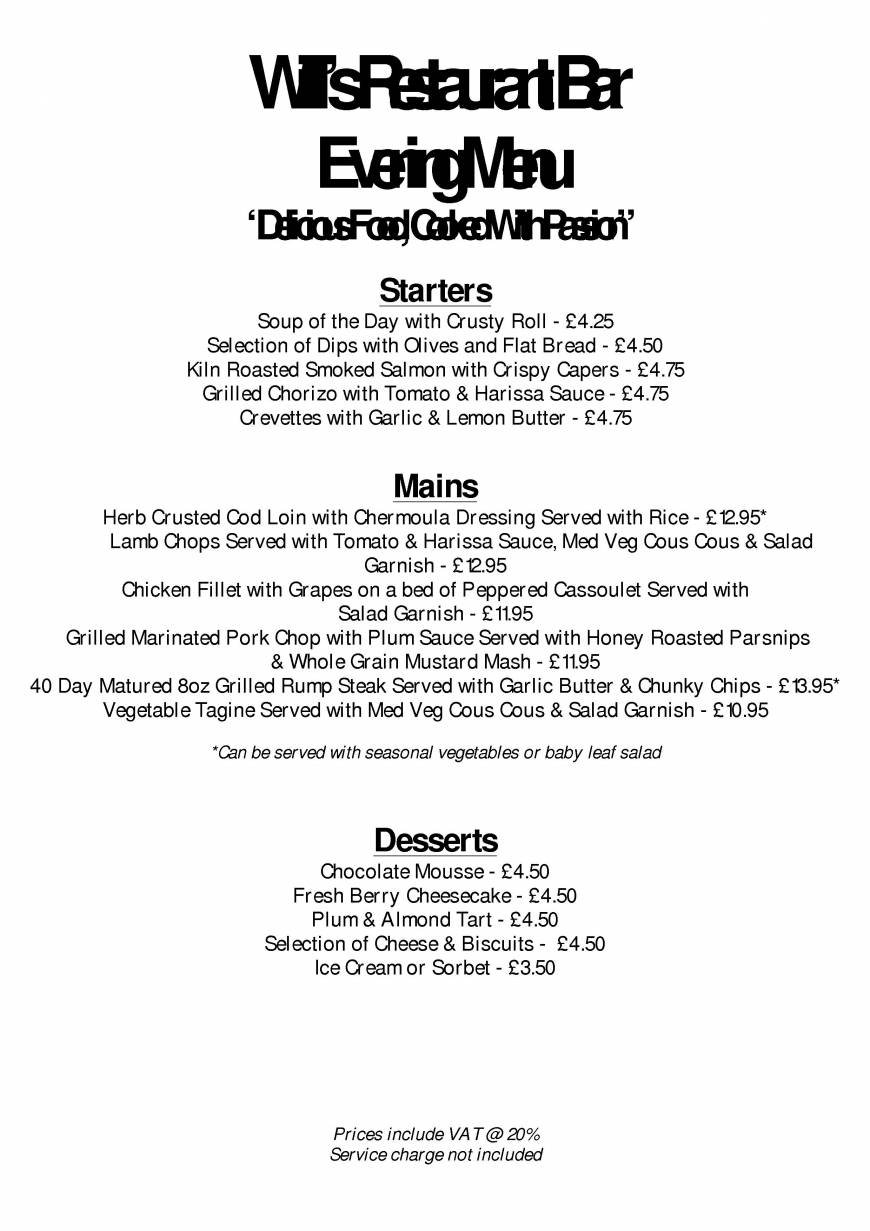  Pricelists of Will's Restaurant Bar - Eastbourne 8a Hyde Gardens - Photo 1 of 17