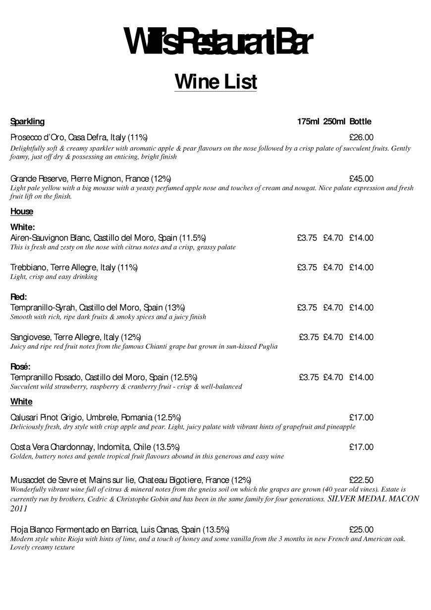 Pricelists of Will's Restaurant Bar - Eastbourne 8a Hyde Gardens - Photo 3 of 17