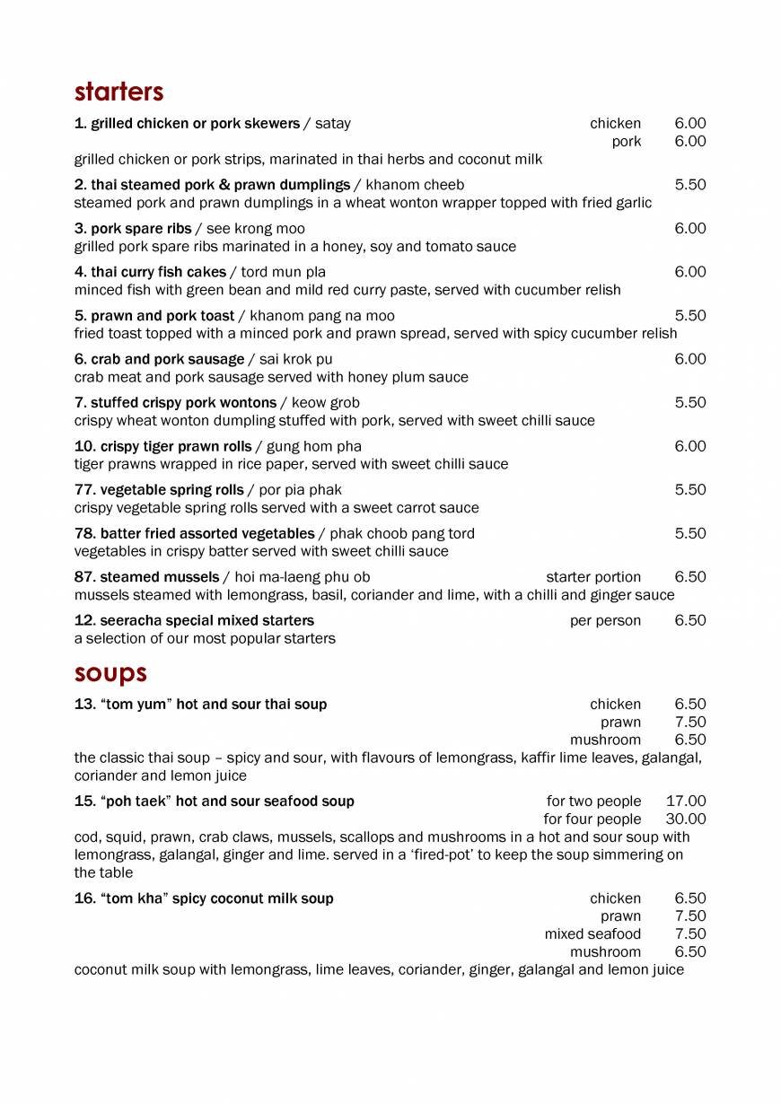  Pricelists of Seeracha Restaurant 94 Seaside - Photo 1 of 6