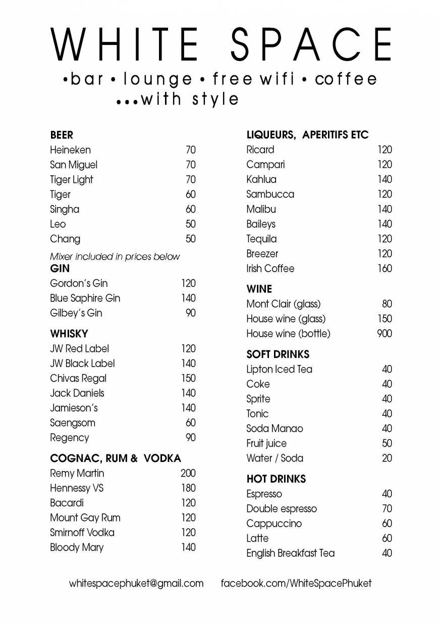  Pricelists of White Space Phuket Soi Sukee - Photo 1 of 3