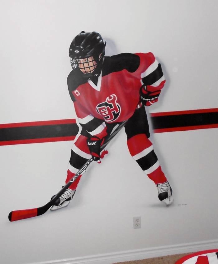 Kid's Bedroom Hockey Player Portrait mural. Profile Photos of Airbrushed Murals by Corrado Mallia 178 Brookview Drive - Photo 10 of 11