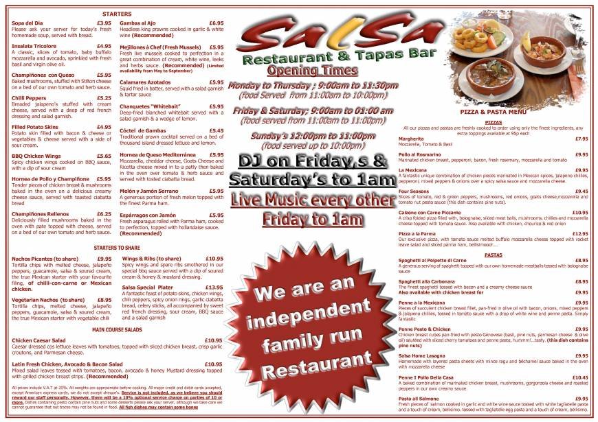  Pricelists of Salsa Restaurant 34 London Road - Photo 4 of 5