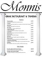 Menus & Prices, Monnis Greek Restaurant, Witham