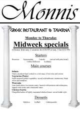 Menus & Prices, Monnis Greek Restaurant, Witham