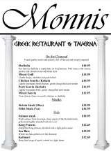 Menus & Prices, Monnis Greek Restaurant, Witham