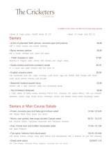 Menus & Prices, The Cricketers, Walden