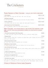 Menus & Prices, The Cricketers, Walden