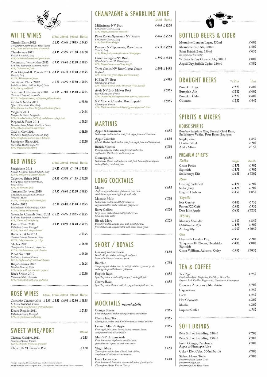  Pricelists of Bumpkin Westfield Restaurant 105-106The Street, Westfield - Photo 1 of 1