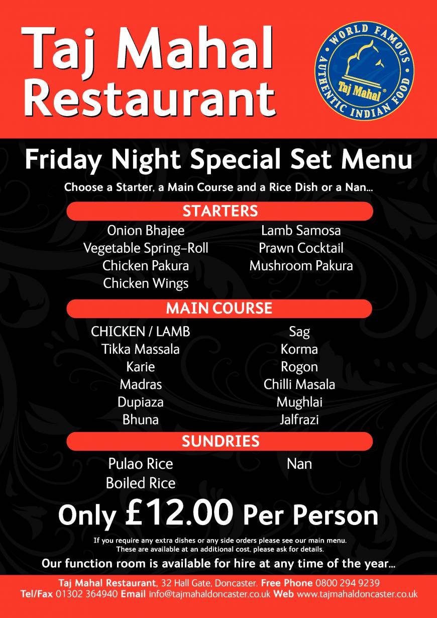  Pricelists of Taj Mahal Restaurant - Doncaster 32 Hall Gate - Photo 1 of 5